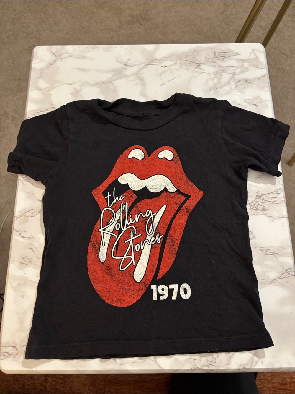 the Rolling Stones Black Kids Tee with Red & White Tongue Graphic